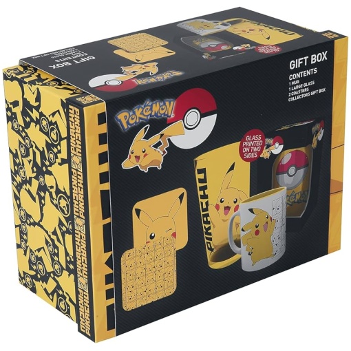 Pokémon Gift Set Glass + Mug + 2 Coasters Pikachu - Ajándékcsomag